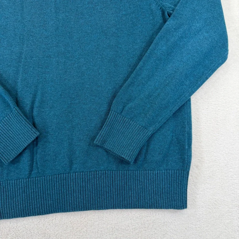 Tommy Hilfiger Mens Teal Blue Heather 1/4 Zip Cotton Pullover Sweater L